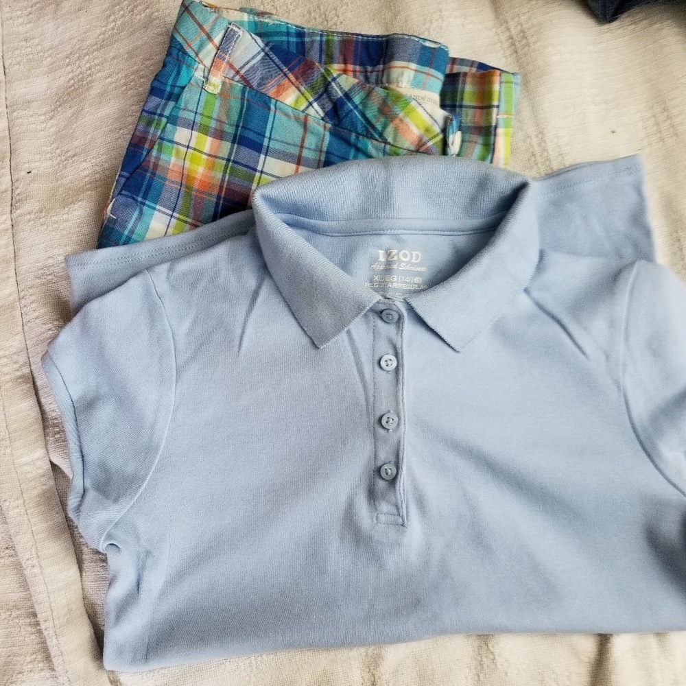 Girl Plead Shorts and Light Blue Shirt Size 16